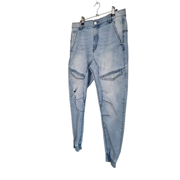 Nena & Pasadena NXP Mens Light Blue Distressed Cargo Jogger Jeans - Size 32 - Picture 3 of 8